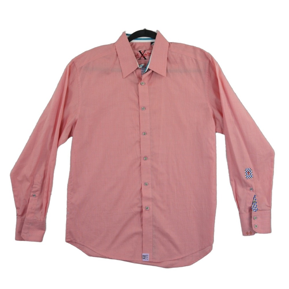 Robert Graham Button Down Shirt Men's Size Large Red Micro Check Contrast Trim